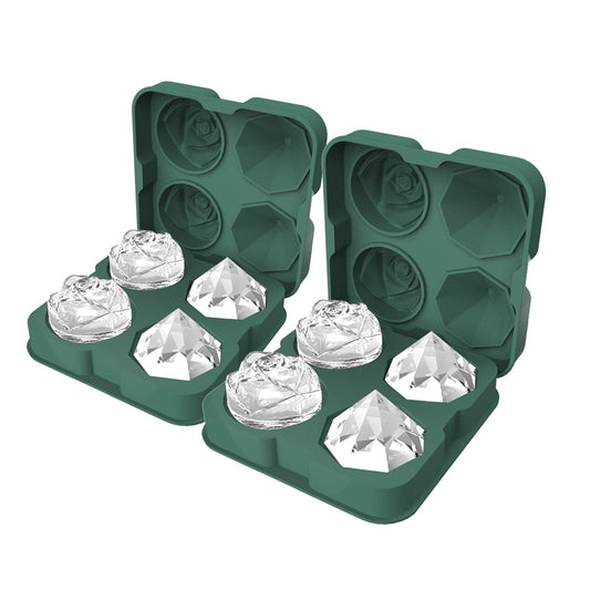 Rose & Diamond Ice Cube Tray HANCELANT 2.5inch Fun Ice Cube Molds Silicone Ice Ball Maker Easy Release Large Ice Cube Form for Chilling Cocktails Whiskey Bourbon & Homemade Juice (Green)